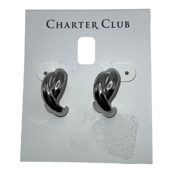 Charter Club Silver Tone Twist Double-Row J-Hoop Earrings NWT - Picture 1 of 2